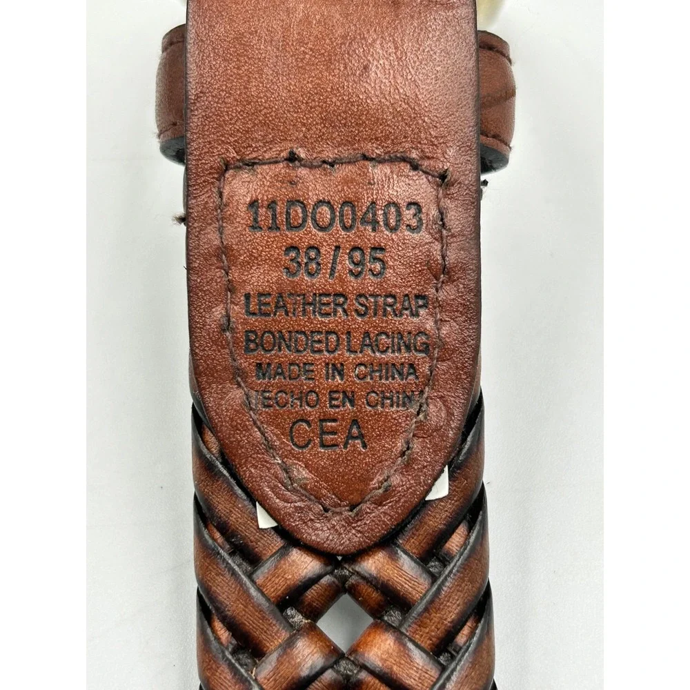 Dockers Braided Belt Brown Mens 38 Leather Woven Gold Buckle 11DO0403 EUC